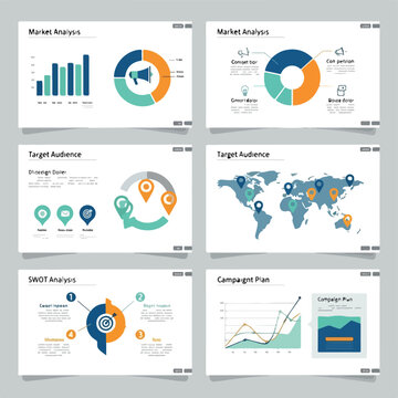 Presentation slides showing charts, maps, diagrams