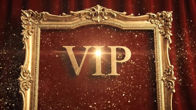 A luxurious VIP sign in an ornate gold frame with glitter
