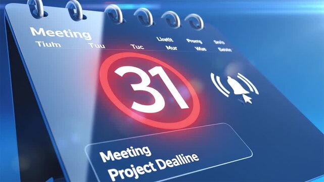 Digital calendar page displays glowing number thirty one with bell icon signifying important