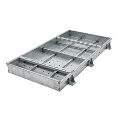 Metal rooftop mounting platform for solar panels supporting renewable energy with industrial galvanized frame and perforated tray for secure