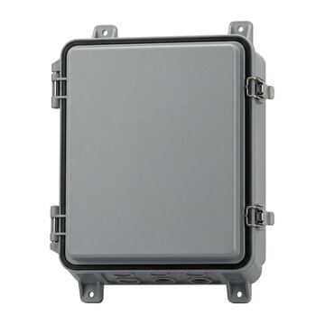 Weatherproof electrical junction box for renewable energy mounting on wall or pole with secure latches and cable entries