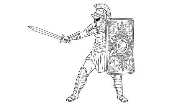 Roman Gladiator Warrior with Sword and Shield, Ancient Roman Soldier Illustration