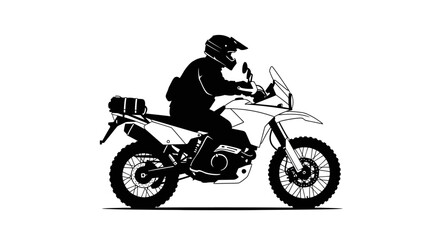 Silhouette of a motorcyclist on an adventure bike, ready for off-road travel and exploration.