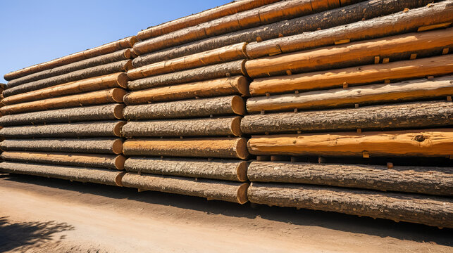 Logging industry stockyard storing debarked timber logs