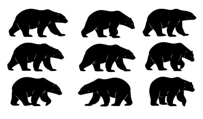 Polar bear walking silhouette wildlife animal icon set vector illustration © Hazara