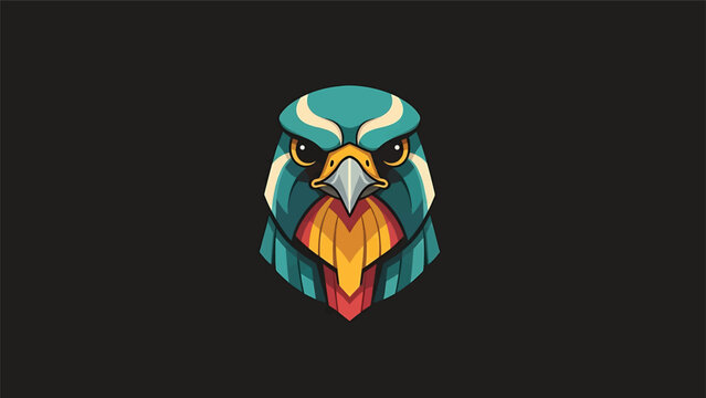 Vibrant illustration of a majestic falcons head, showcasing intricate details and bold colors.