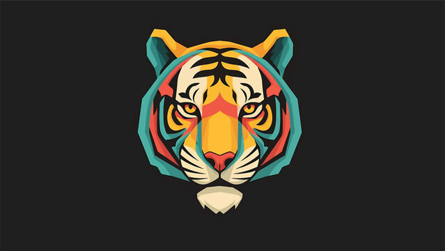 Vibrant Tiger Head - A Colorful Geometric Illustration on Dark Background.