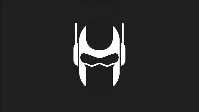 White helmet logo on black background representing a superhero or futuristic character.