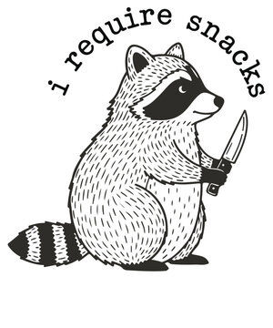 I Require Snacks T-Shirt Design vector, Cute Trash Panda Meme T-Shirt Design, Chaotic Animal Humor Cut File, 