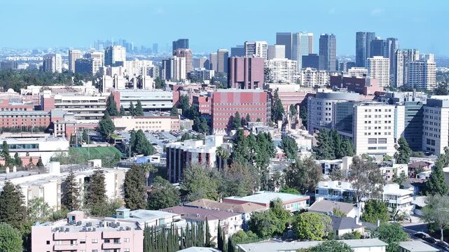 Establishing Aerial of UCLA Medical Campus and Westwood Towers
