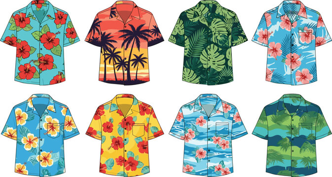 Hawaiian Aloha Shirt Collection Featuring Tropical Floral Prints, Palm Trees, Hibiscus Patterns, and Summer Beach Fashion Apparel Designs