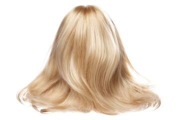 Naklejka premium Blonde human hair wig with wavy texture isolated on black background image