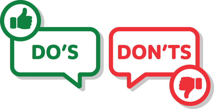 Guidelines for appropriate and inappropriate actions depicted with thumbs up and down isolated on transparent background, Vector