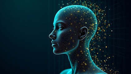 Obraz premium Illustration of a digital human face scan with biometric data patterns representing digital identity verification and modern authentication technology.