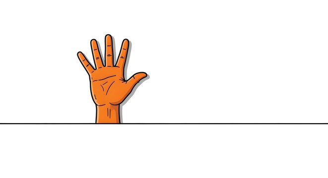 A cartoon hand waving from behind a surface