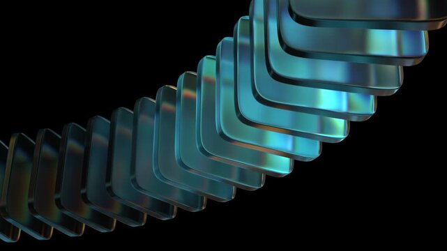 4k looping video, abstract geometric animation, rotating colorful glass shapes on a black background, 3d render