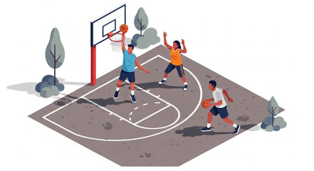 Young Men Playing Basketball Together. © Roni