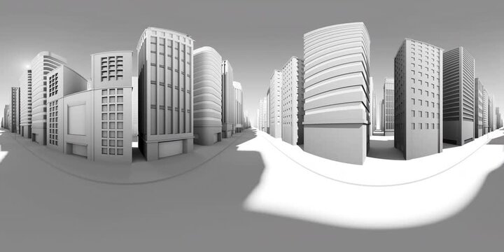 Moving forward in white town visual effects for 360 VR video.(loopable)