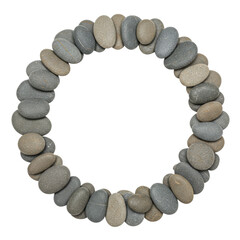 Obraz premium Circular Arrangement of Smooth Gray and Brown Pebbles isolated on white background