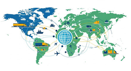 World Map with Transportation Icons. © Roni