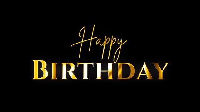 Happy birthday motion text design with golden flow shine animation black background video