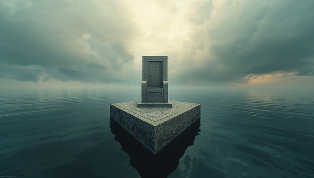 infinite ocean with stone chair  
