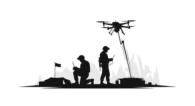 Military Drone Operation in Remote Mountainous Terrain with Soldiers and Equipment