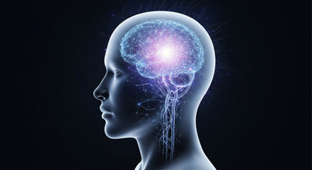 Obraz premium Digital Illustration of Human Brain and Neural Network.