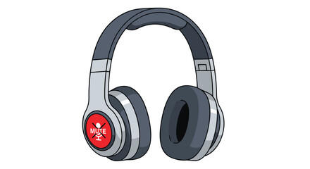 A pair of black and silver overtheear headphones with a red logo on one earcup, Generative AI.