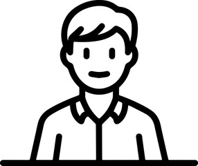 Obraz premium Hand Drawn Man Sitting at Desk Black and White Avatar Illustration in Minimal Line Art Style Design