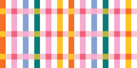 Seamless colorful checkered pattern modern geometric plaid grid with bright rainbow squares. Abstract retro textile background for fabric, wallpaper, wrapping paper, stationery, scrapbook. © sudevi