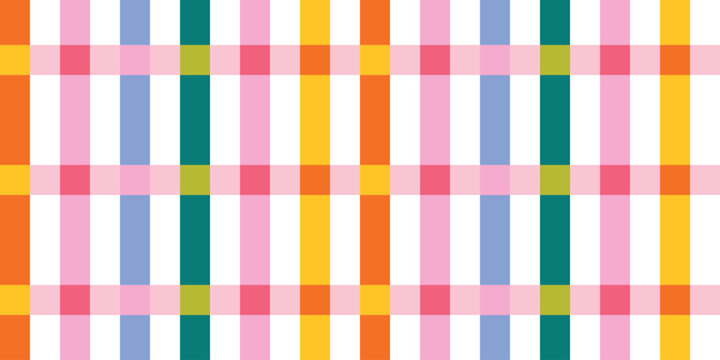 Seamless colorful checkered pattern modern geometric plaid grid with bright rainbow squares. Abstract retro textile background for fabric, wallpaper, wrapping paper, stationery, scrapbook.