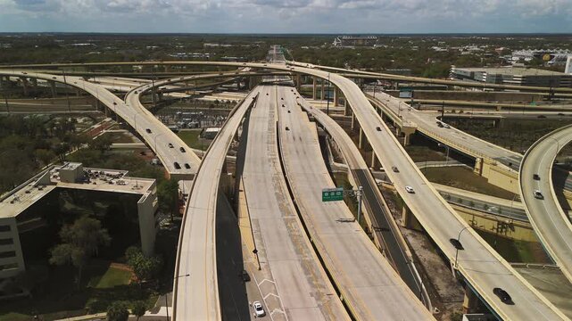 Orlando freeway interchange with multilane overpasses aerial