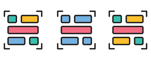 Layout icon vector set, colorful web layout icons vector in trendy flat style illustration isolated on white background.