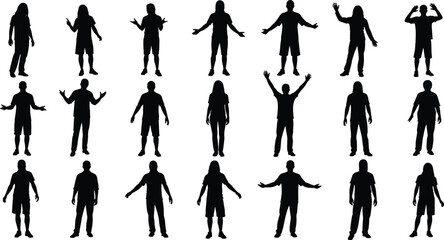 People silhouettes showing various body language gestures and emotions isolated on white background, human interaction, communication poses, and expressive lifestyle concept © arafat999