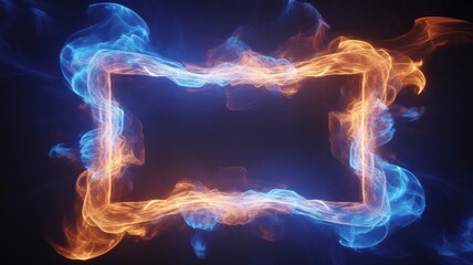 Fototapeta premium Vibrant blue and orange smoke forming a dynamic rectangular frame