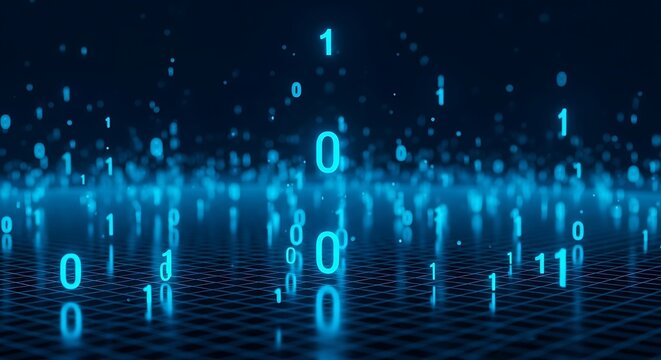 Binary code with floating numbers on grid background digital technology