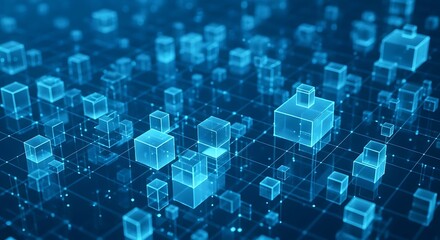 Obraz premium Blue digital cubes on grid background