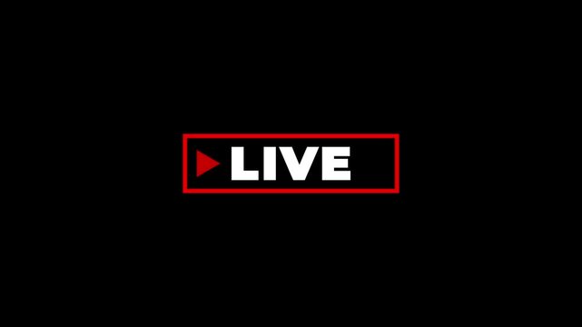 Live streaming play button red rectangle white text online broadcast live streaming symbol play