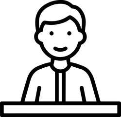 Obraz premium Hand Drawn Man Sitting at Desk Black and White Avatar Illustration in Minimal Line Art Style Design