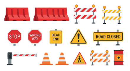 Collection of colorful road signs barriers and safety equipment © MD REZAUL KARIM