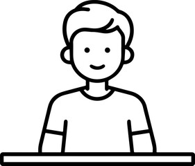 Obraz premium Hand Drawn Man Sitting at Desk Black and White Avatar Illustration in Minimal Line Art Style Design