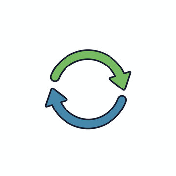 Two stylized arrows form a continuous circular loop, one green, one blue