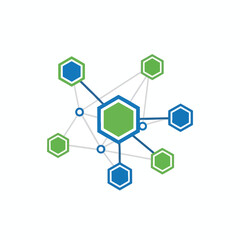 Obraz premium Interconnected blue and green hexagons forming a network structure