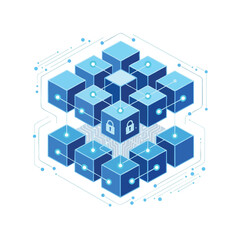 Obraz premium Network of blue cubes forms a secure digital grid