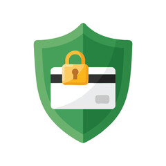 Obraz premium Green shield with a locked credit card, representing financial security and protection