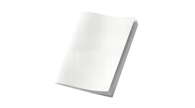 Floating white book on transparent background. Isolated blank book cover mockup 3D rendering
