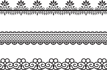 Black lace borders, ornate floral patterns, elegant decorative elements, white background