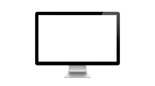 Modern computer screen isolated on transparent background. Silver color. Front view of a desktop monitor. 3d rendering