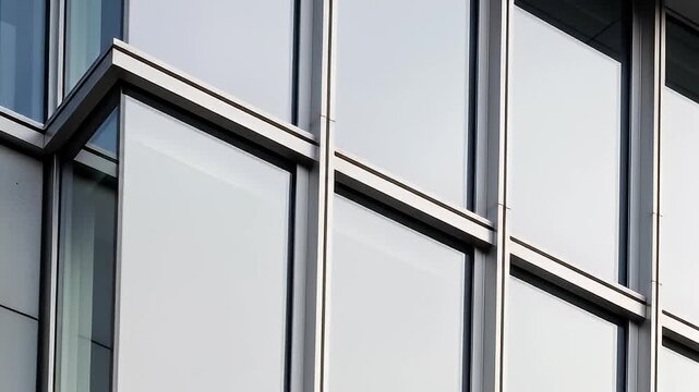 Abstract view of a modern building facade, showcasing windows and metal framework